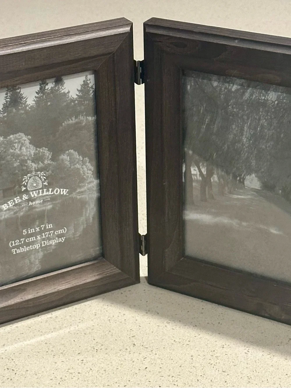 Double Hinged Tabletop Photo Frame in Dark Brown